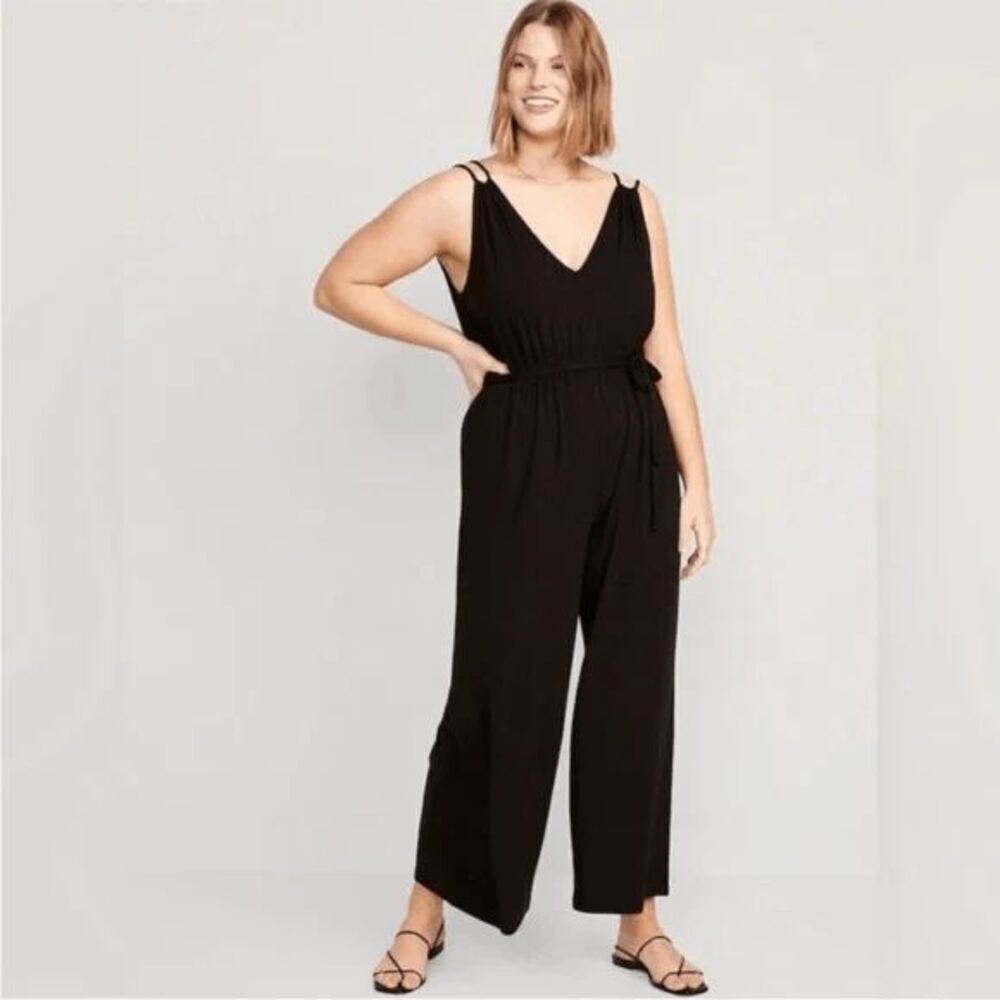 Old Navy Black Wide Leg Stretchy Tank Top V Neck Jumpsuit XL